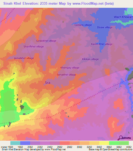Sinah Khel,Afghanistan Elevation Map