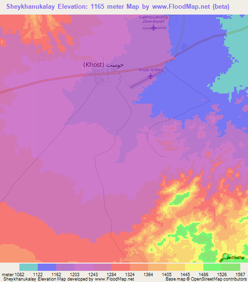 Sheykhanukalay,Afghanistan Elevation Map