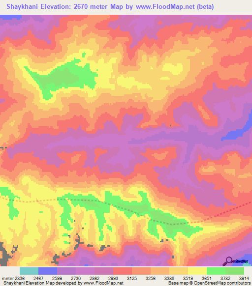 Shaykhani,Afghanistan Elevation Map