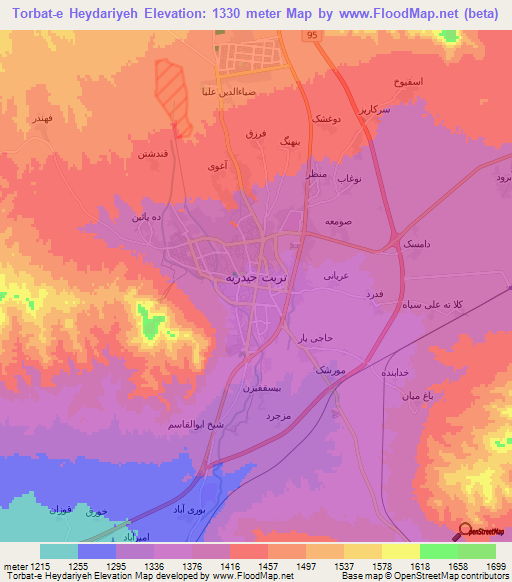 Torbat-e Heydariyeh,Iran Elevation Map