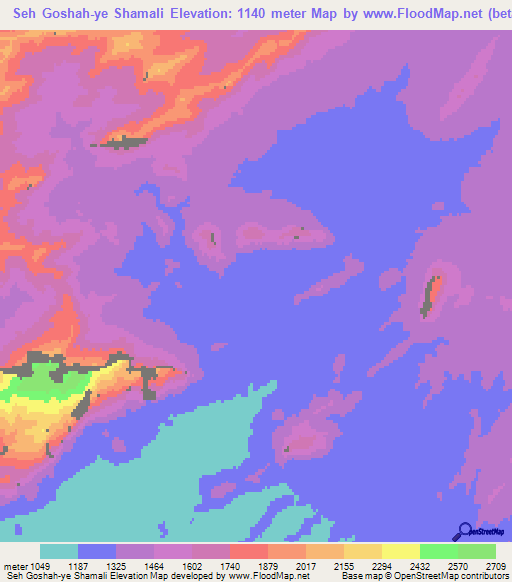 Seh Goshah-ye Shamali,Afghanistan Elevation Map