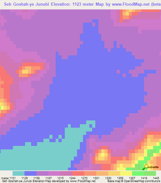 Seh Goshah-ye Junubi,Afghanistan Elevation Map