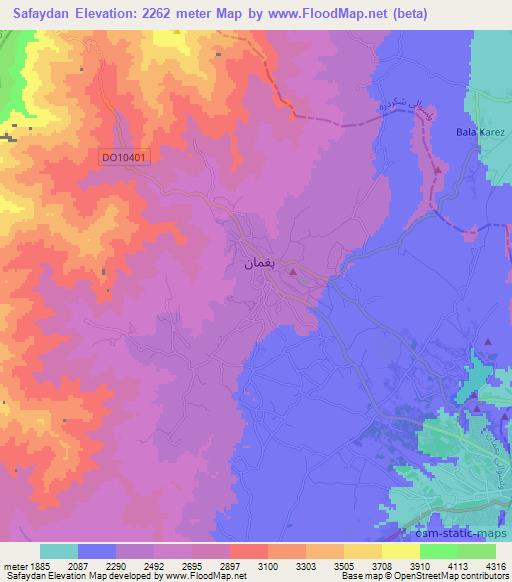 Safaydan,Afghanistan Elevation Map