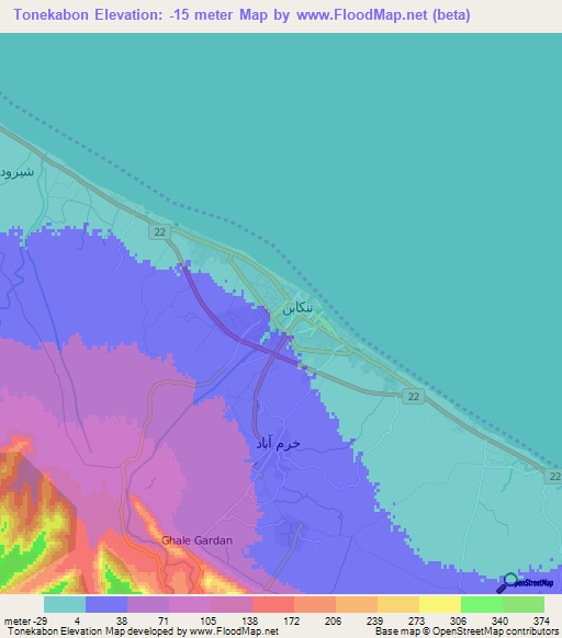 Tonekabon,Iran Elevation Map