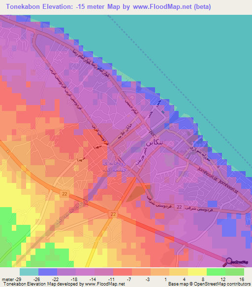 Tonekabon,Iran Elevation Map