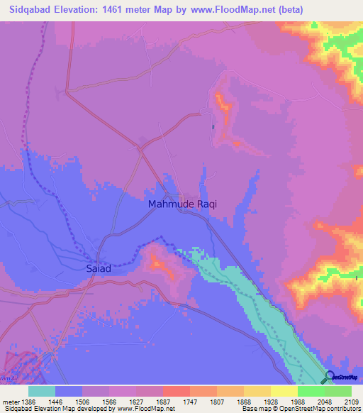 Sidqabad,Afghanistan Elevation Map