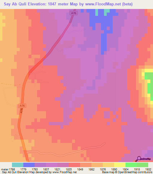 Say Ab Quli,Afghanistan Elevation Map