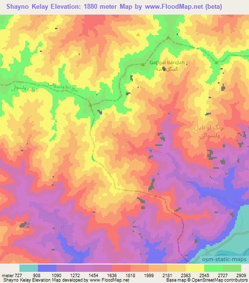 Shayno Kelay,Afghanistan Elevation Map