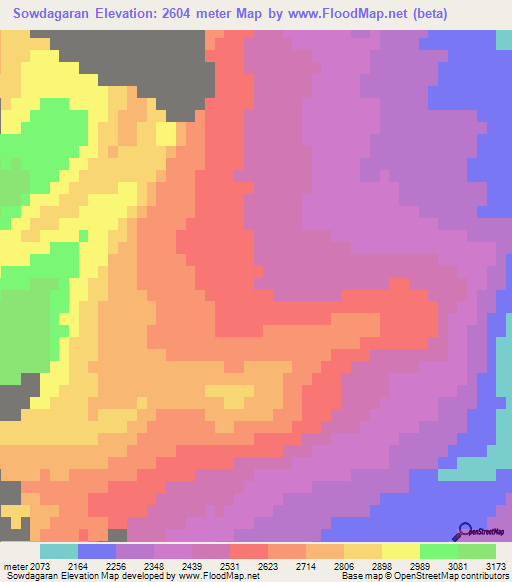 Sowdagaran,Afghanistan Elevation Map