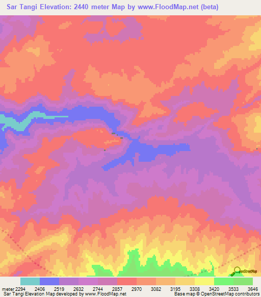 Sar Tangi,Afghanistan Elevation Map