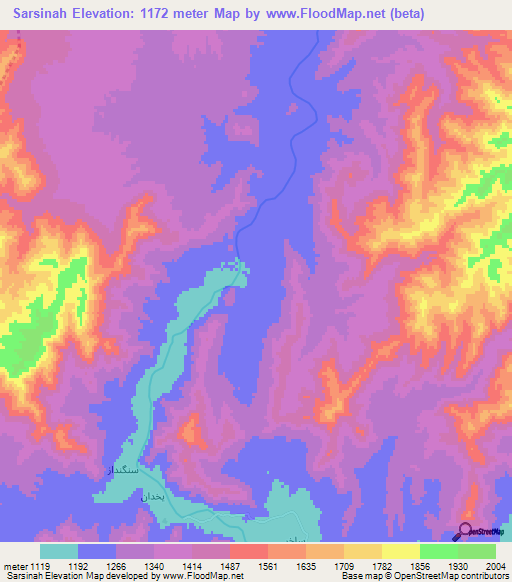Sarsinah,Afghanistan Elevation Map