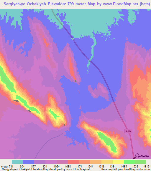 Sarqiyeh-ye Ozbakiyeh,Afghanistan Elevation Map