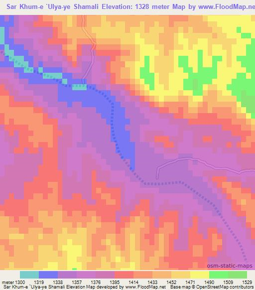 Sar Khum-e `Ulya-ye Shamali,Afghanistan Elevation Map