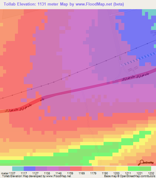 Tollab,Iran Elevation Map