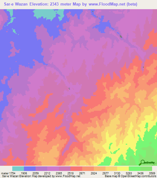 Sar-e Wazan,Afghanistan Elevation Map