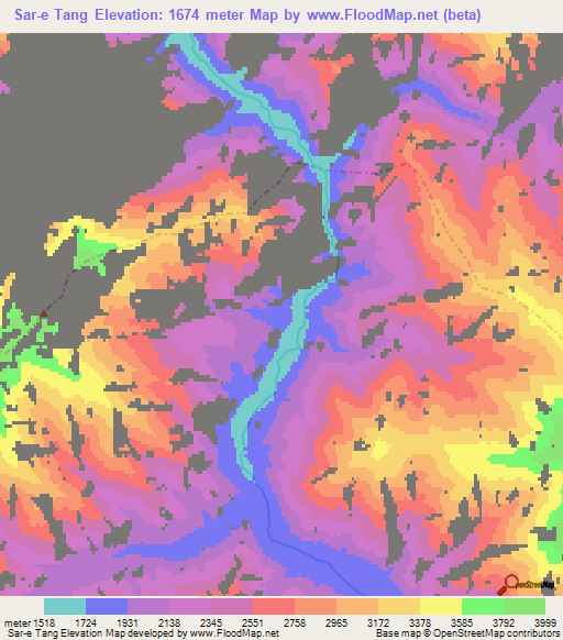 Sar-e Tang,Afghanistan Elevation Map