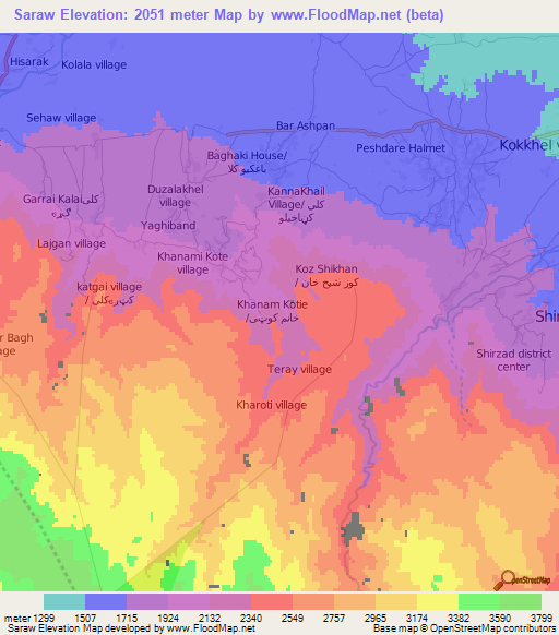 Saraw,Afghanistan Elevation Map