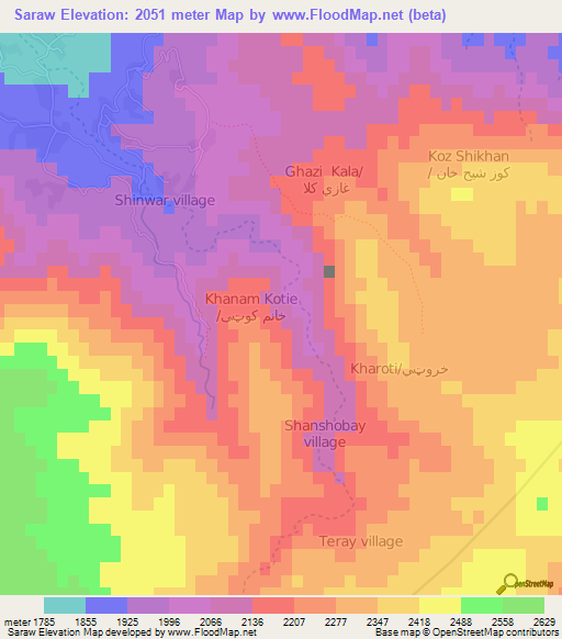 Saraw,Afghanistan Elevation Map