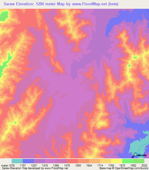 Saraw,Afghanistan Elevation Map