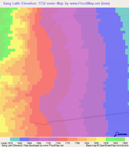 Sang Lakh,Afghanistan Elevation Map