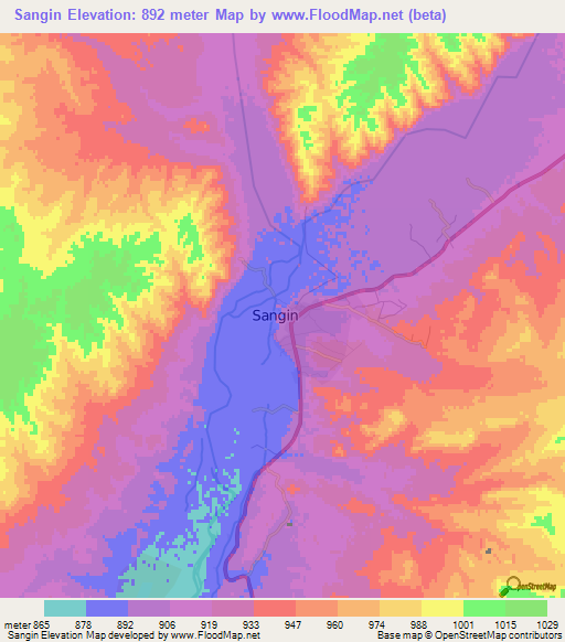Sangin,Afghanistan Elevation Map