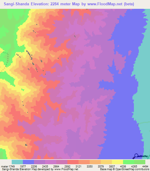 Sangi-Shanda,Afghanistan Elevation Map