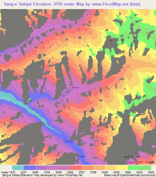 Sang-e Safayd,Afghanistan Elevation Map