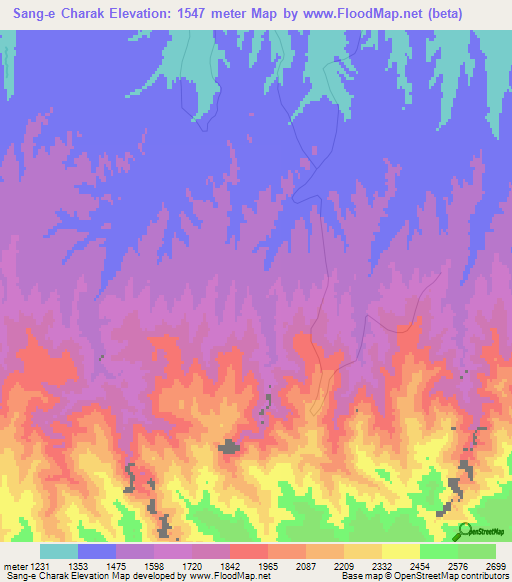Sang-e Charak,Afghanistan Elevation Map