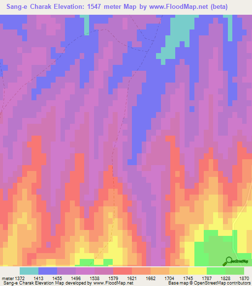 Sang-e Charak,Afghanistan Elevation Map