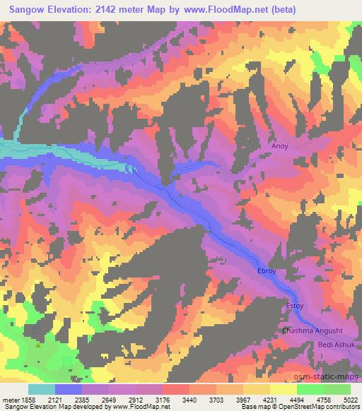 Sangow,Afghanistan Elevation Map