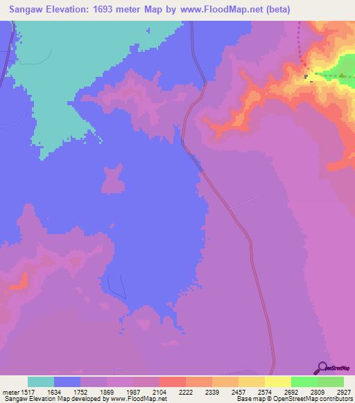 Sangaw,Afghanistan Elevation Map