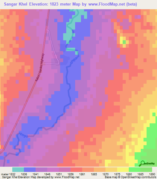 Sangar Khel,Afghanistan Elevation Map