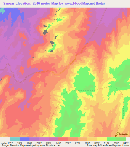 Sangar,Afghanistan Elevation Map