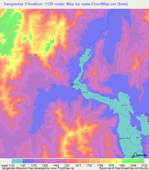 Sangandaz,Afghanistan Elevation Map