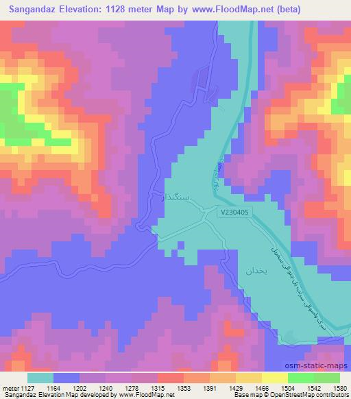 Sangandaz,Afghanistan Elevation Map