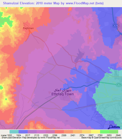 Shamulzai,Afghanistan Elevation Map