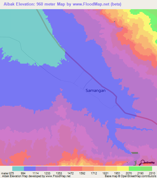 Aibak,Afghanistan Elevation Map