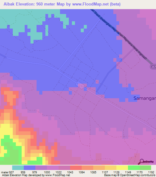 Aibak,Afghanistan Elevation Map