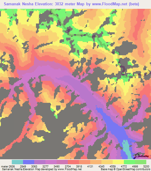 Samanak Nesha,Afghanistan Elevation Map