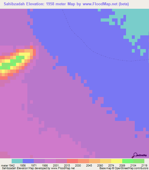 Sahibzadah,Afghanistan Elevation Map