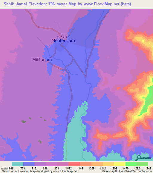 Sahib Jamal,Afghanistan Elevation Map