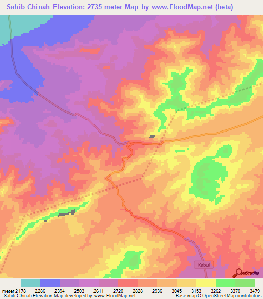 Sahib Chinah,Afghanistan Elevation Map