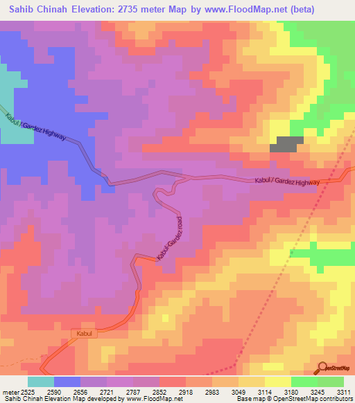 Sahib Chinah,Afghanistan Elevation Map