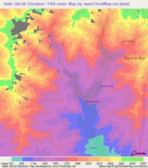 Safar Qal`ah,Afghanistan Elevation Map