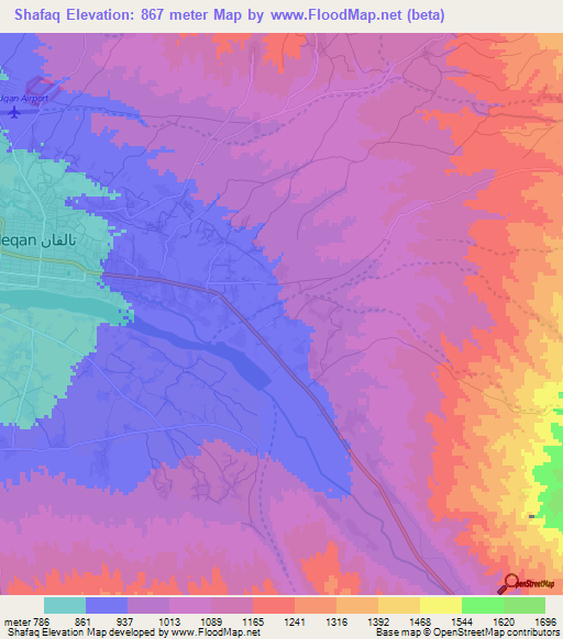 Shafaq,Afghanistan Elevation Map