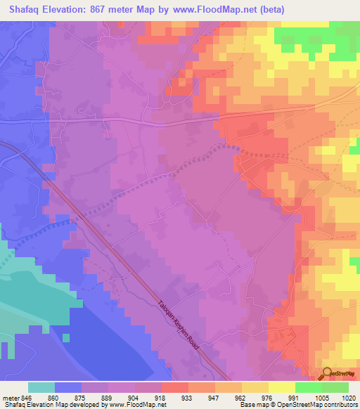 Shafaq,Afghanistan Elevation Map