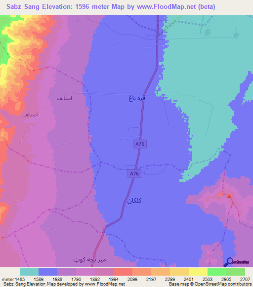 Sabz Sang,Afghanistan Elevation Map