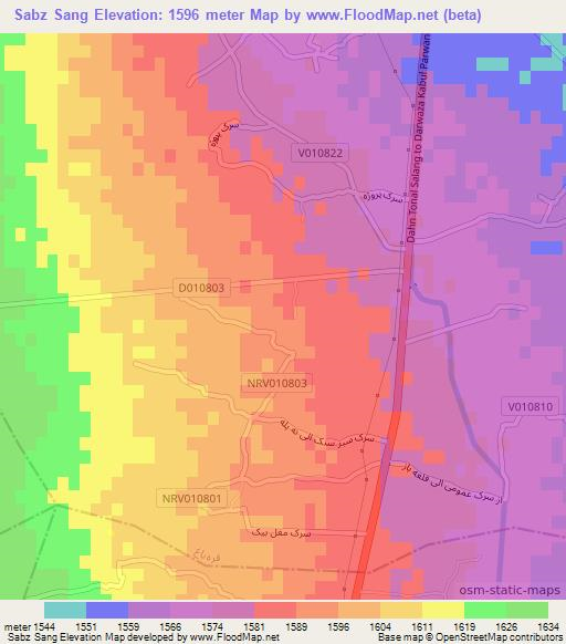 Sabz Sang,Afghanistan Elevation Map