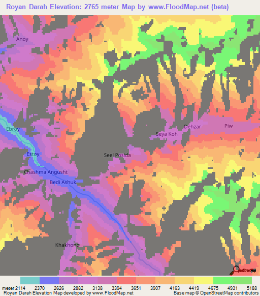 Royan Darah,Afghanistan Elevation Map