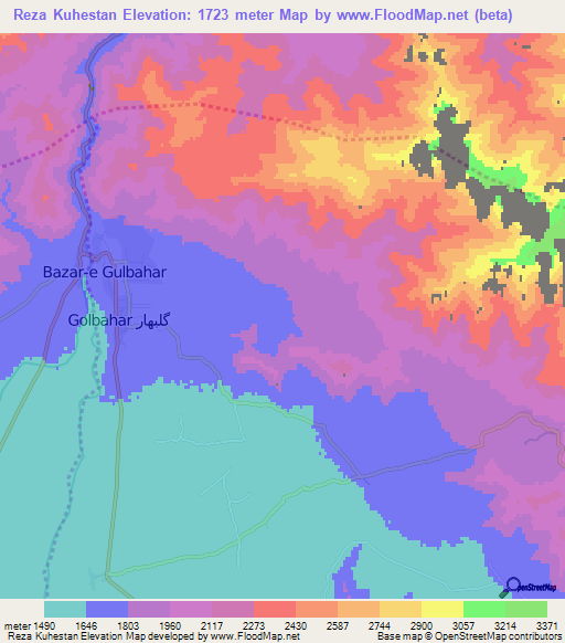 Reza Kuhestan,Afghanistan Elevation Map